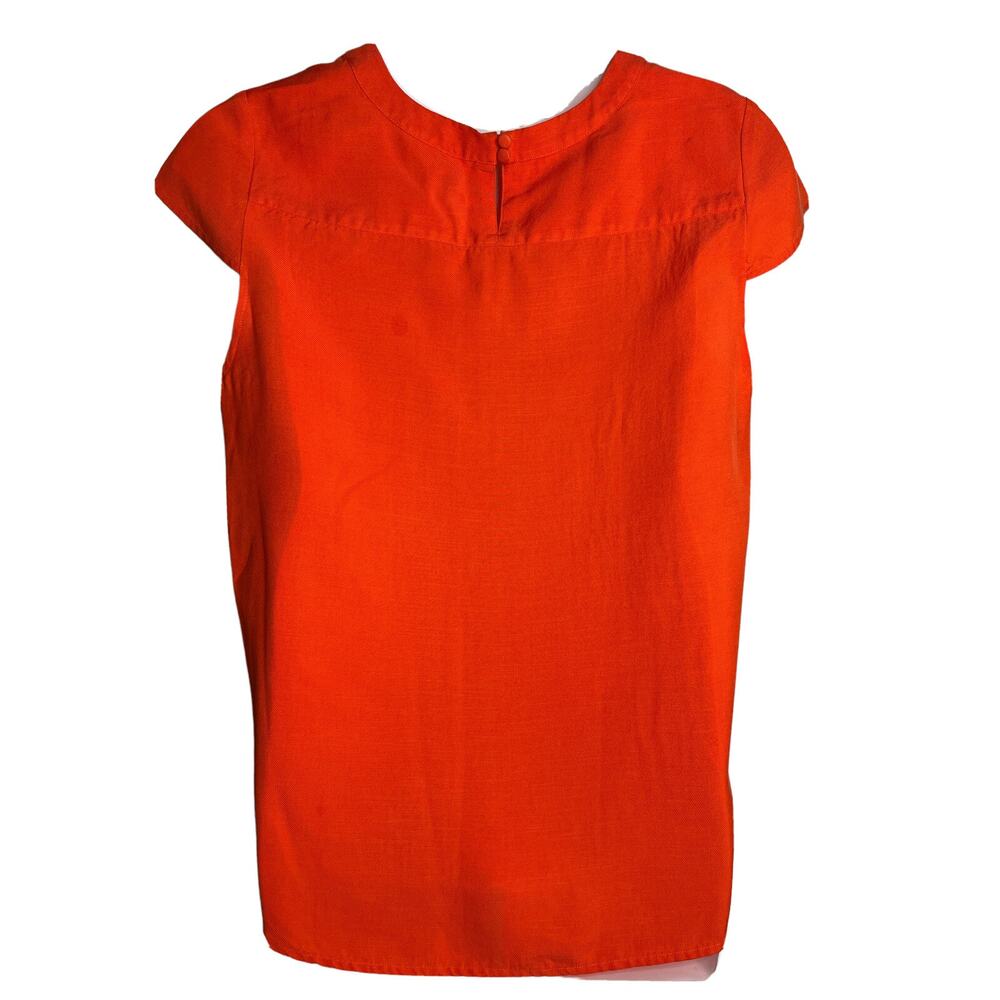 J. Crew Women's Size 14 Drapey Oxford Crepe Blouse Orange Cap Sleeve Style B8702 - Picture 15 of 16